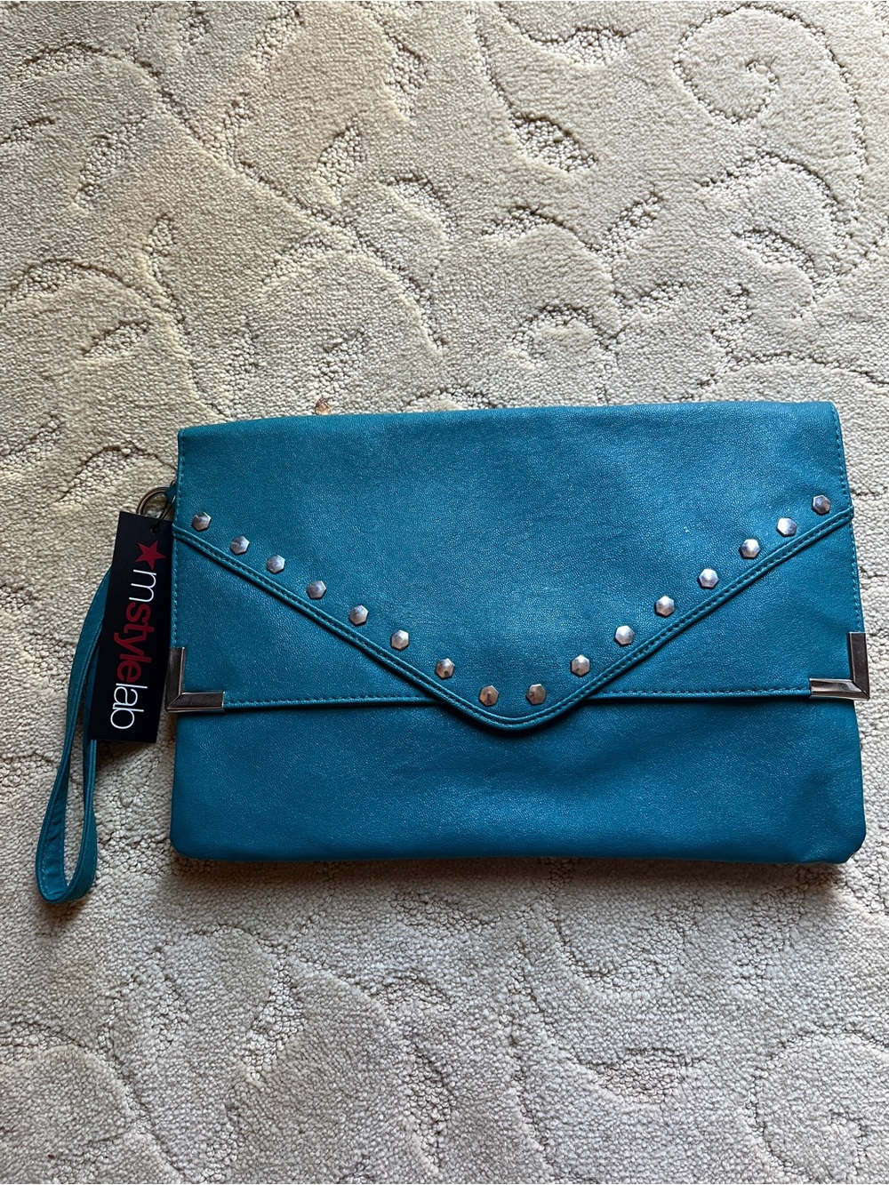 Mstylelab Teal Envelope Wristlet Clutch with Silver Stud Accents